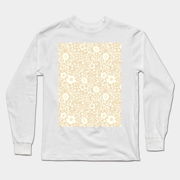 swedish kurbits Scandinavian folkart dala horse traditional vintage rosemaling beige cream Long Sleeve T-Shirt by blomastudios